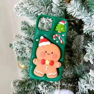 Suitable for iPhone 17 16 Pro Max 12 Pro 13 14 Pro Max 3D Christmas gingerbread man stand shell cartoon silicone soft phone case