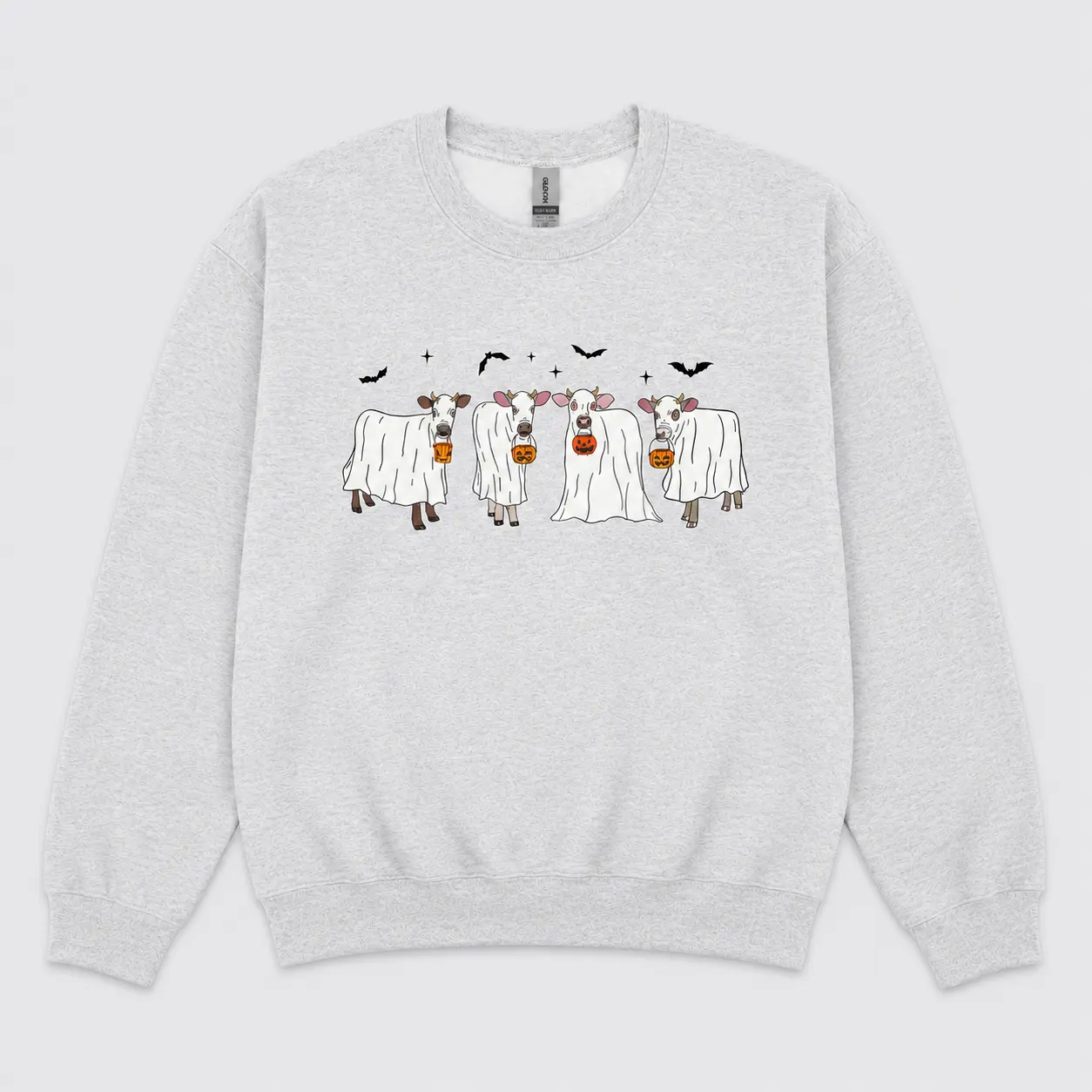 Halloween Cow Sweatshirt, Ghost Costume Crewneck, Cute Farm Animal Graphic, Spooky Fall Outfit