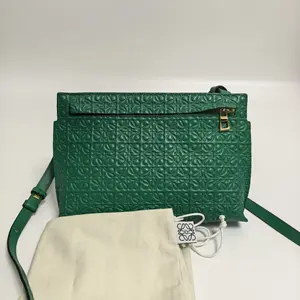 Pre-owned Loewe Calfskin Crossbody Bags T Pouch Anagram Repeat Green CPU0405