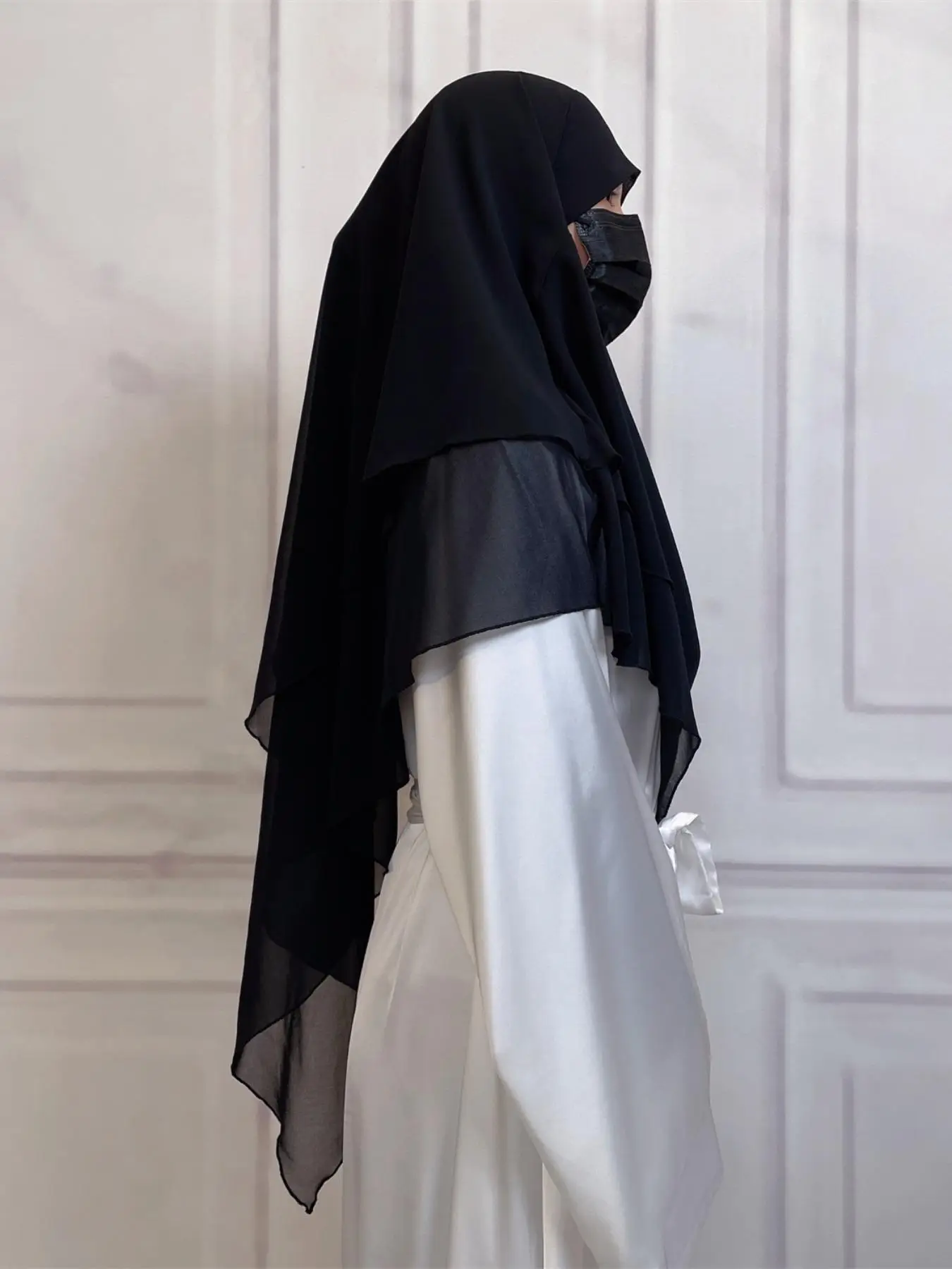 Women's Modest Minimalist Chiffon Khimar, Muslim Simple Fashion Solid Color Multi-layer Khimar for Women, Muslim Clothes Accessories for All Seasons