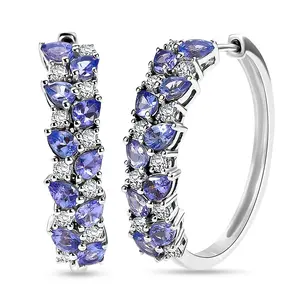 Tanzanite and Moissanite 3.40 ctw Hoop Earrings in Rhodium Over Sterling Silver Christmas Gifts