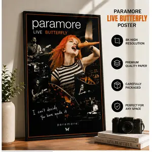 Paramore Live Butterfly Concert Poster, Vintage Rock Band Wall Art Print, Retro Music Fan Decor for Bedroom & Dorm Paramore Live Butterfly Poster (Framed version)