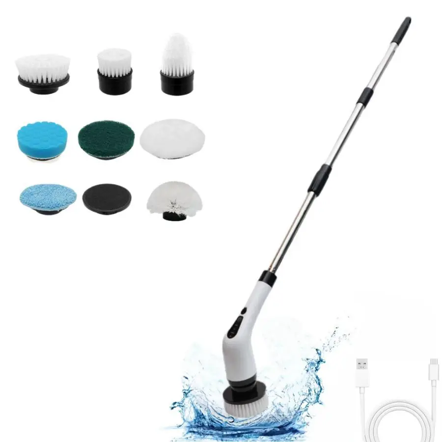 Electric Spin Scrubber, USB Rechargeable Shower Cleaning Brush with Adjustable Extension Rod & Brush Heads, Household Cleaning Tool for Bathroom, Kitc
