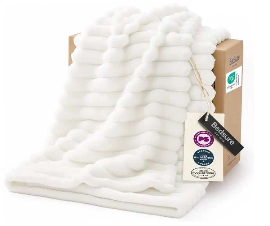 GentleSoft White Throw Blanket for Couch - Birthday Gifts for Women Mom Her Girls, Cozy Fleece Blanket for Sofa Bed, Living Room Home Bedroom Decor Dorm Essentials, Off White, 50x60 Inches