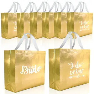 Gold Glitter Gift Bag, 8 Counts/set Letter Pattern Gift Wrapping Bag with Handle, Gift Packaging Supplies for Wedding & Bridal Shower & Party