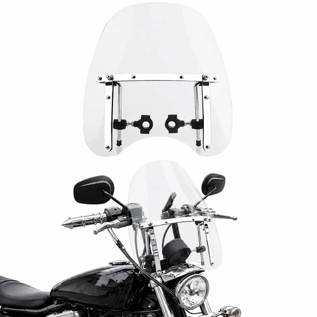 17" Clear Smoke Motorcycle Handlebar Windshield Windscreen for 7/8" & 1" Handlebars, Polycarbonate Front Wind Deflector Screen with Mounting Hardware for Cruiser Touring Street Bike Universal-Style Fit, Motorcycle Accessories