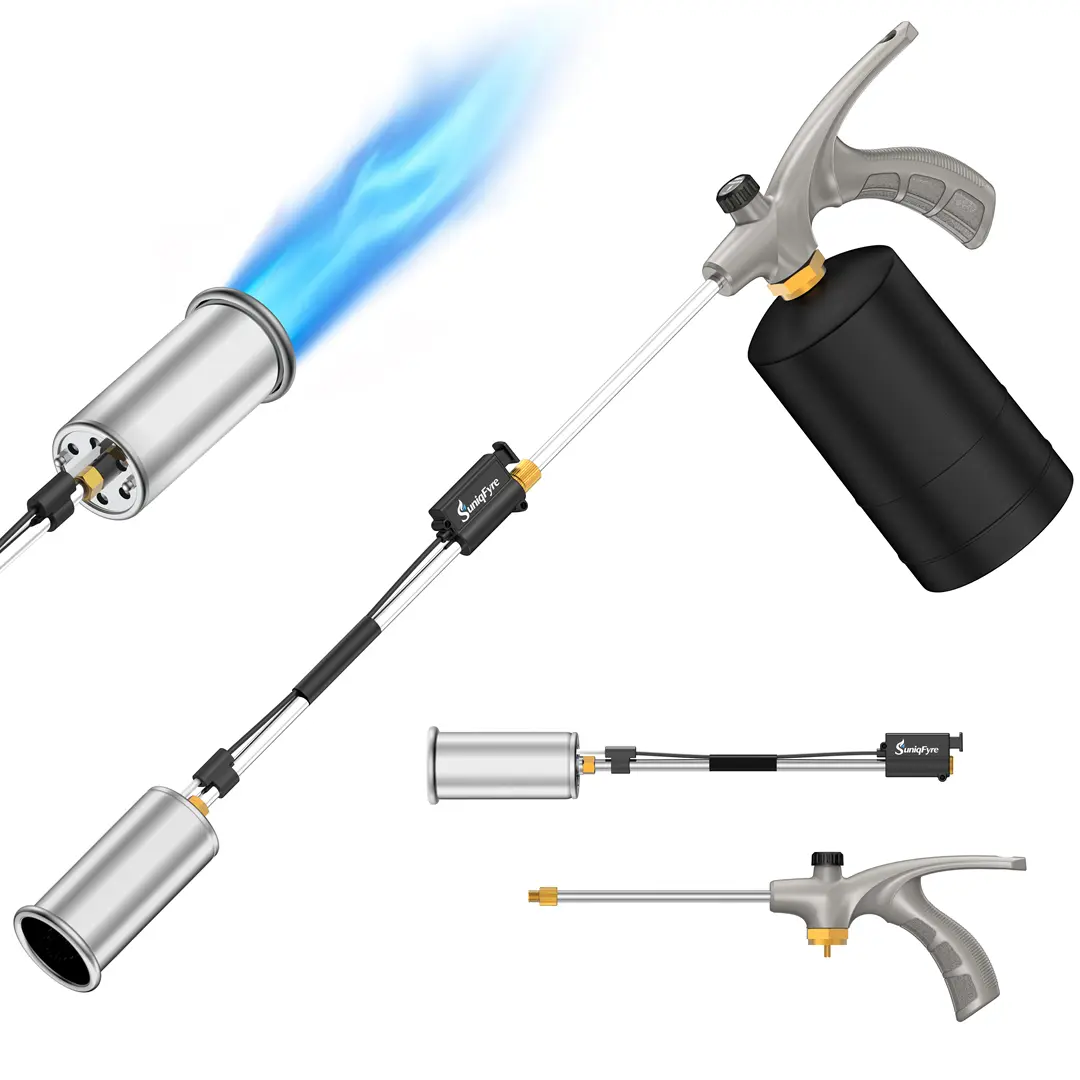 Propane Torch Weed Burner, Powerful Weed Torch Flamethrower – Adjustable Flame, Detachable Long Arm, Rubber Grip for Garden, Snow, Roofing & Outdoor Use (Tank Not Included)
