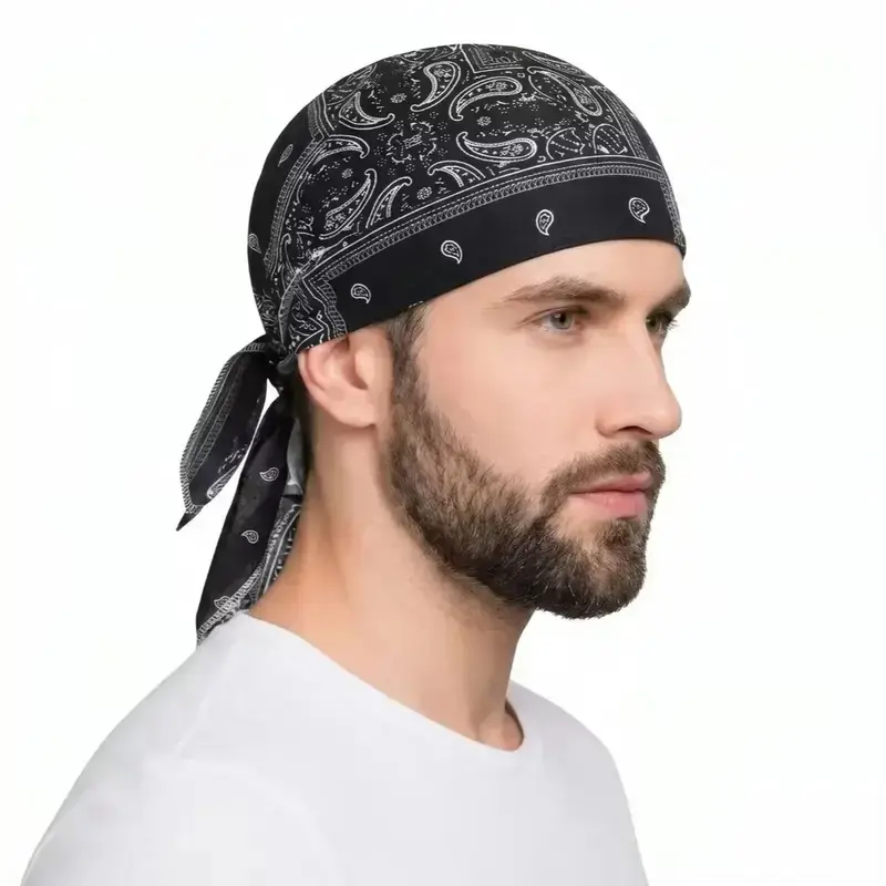 Adjustable Tie-Back Paisley Durag Skull Cap, Breathable Fast-Drying, Unisex for Motorcycle Biking Sports, 2-Pack or 5-Pack Bundle Available Head Scarf Head Wraps