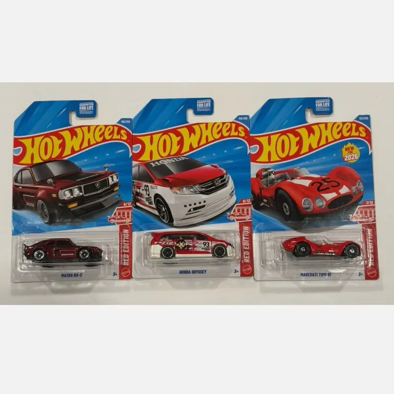 2026 Hot Wheels Red Edition Honda Odyssey Mazda RX-3 Maserati Tipo 61 Lot Of 3