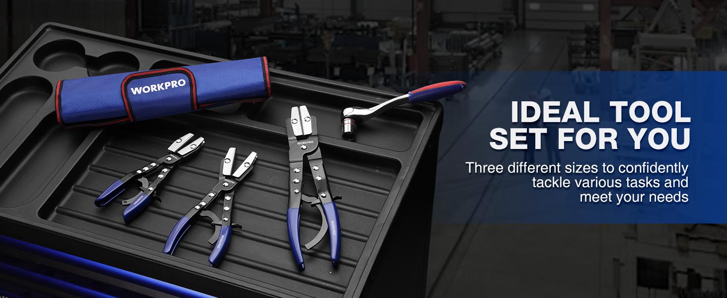 WORKPRO Ratcheting Locking Jaws Hose Clamp Pliers - Automotive Repair Pliers for Vehicle Lines, Fits Hoses (Inches) #BacktoSchool