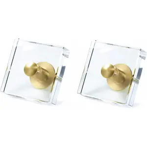 2 Pack Acrylic Knobs Large Size Crystal Brass Drawer Pull Clear Cabinet Handle Furniture for Wardrobe Dresser (Square)