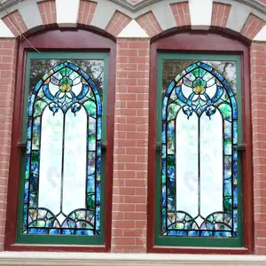 Creative Vintage Pattern 2D Gradient Arch Window Sticker, Large Size Static Cling Decal, Double-Sided Visible Background Decoration Art, Home Decor