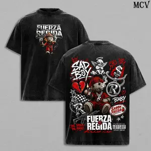Fuerza Regida Band Tee Washed – Sabor Fresa Vintage Heavy Cotton Oversize Unisex Corridos Tumbados Regional Mexican Graphic T-Shirt, Fuerza Regida Hoodie & Sweatshirt Latin Streetwear Concert Tour Fan Merch Collector Top for Men and Women Fans