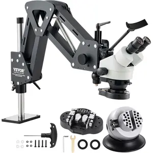VEVOR Multi-Directional Microscope with Spring Bracket, 7X-45X Magnification Jewelry Microscope, Micro Jewelry Inlaid Stand with Integrated USB Ring LED Light and 360° Ball Vise, for Jewelry Inlay