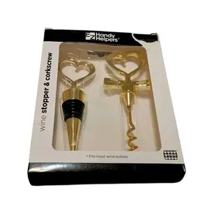 G&S EZ Handy Helpers 2 Pc Heart Shaped Bottle Wine Stopper & Corkscrew Set