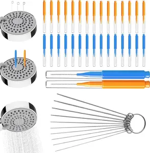40 count Shower  Cleaner Tool, 30 count Shower  Cleaning Brush Picks for Unclogging Small Hole (15 Blue & 15 Orange), 10 count Functional Nozzle Unclogger Tool with Storage Box for Showerhead