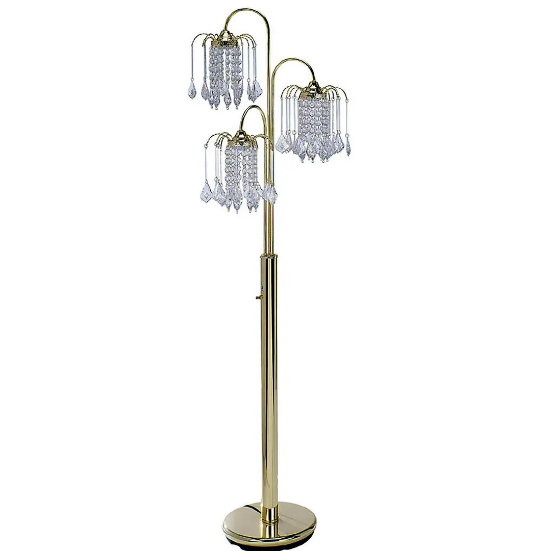 63" Tall Classic Polished Gold Brass Finish Steel Floor Chandelier Light, 3 Teardrop Bulbs (40W Included), CFL-Compatible, 3-Way Switch, No Assembly, UL Listed, Ideal for Dining Room, Classic Decor