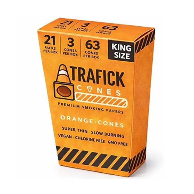 Trafick Cones, King Size, Premium Paper Cones, High Quality Paper Cones, 63 Cones, Rolling Papers, Orange, 109mm Cones, 21 Packs x 3 Cones, Precision Rolled, Ready to Fill Paper, Bulk Pack, Fine Paper, Easy Fill Paper, Ready to Use Paper Cones
