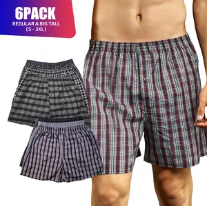 6 Pack Men's Cotton Blend Boxer Shorts Random Mixed Color Woven Relaxed Fit Boxers Breathable Underwear Button Fly Pouch Elastic Waist Menswear