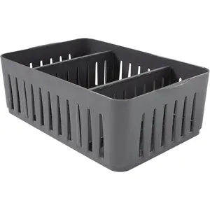 Simplify 3 Compartment Stackable Bin with Adjustable Dividers | Drawer Organizer | Storage Basket | Good for Office | Desk Supplies | Dorm | Bathroom | Accessories | Make up | Grey