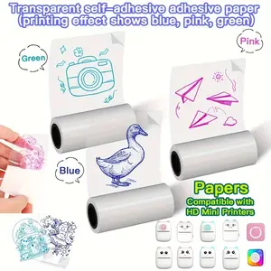 3 Rolls Colorful Transparent Adhesive Paper, Compatible with Phomemo T02/m02/m03/m04 C9 Label Makers, Kitchen Labels, Gift Wrapping Decorations
