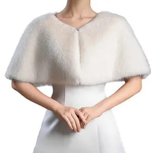 Women's Faux Fur Shawl Cold Winter Fashionable Solid Color Warm Wrap Elegant Evening Cape