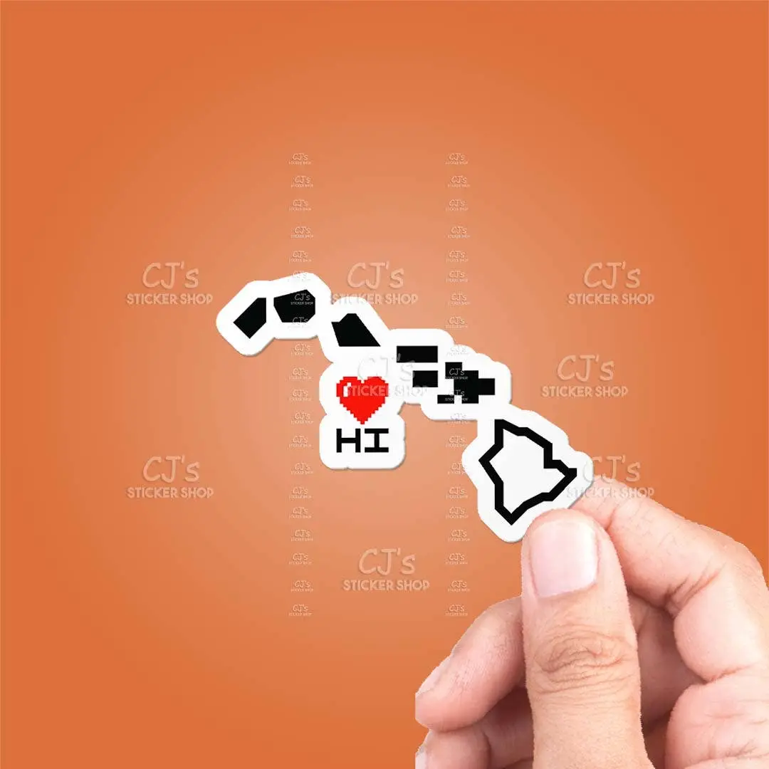 Hawaii Pixel Heart State Outline Sticker Vinyl Decal