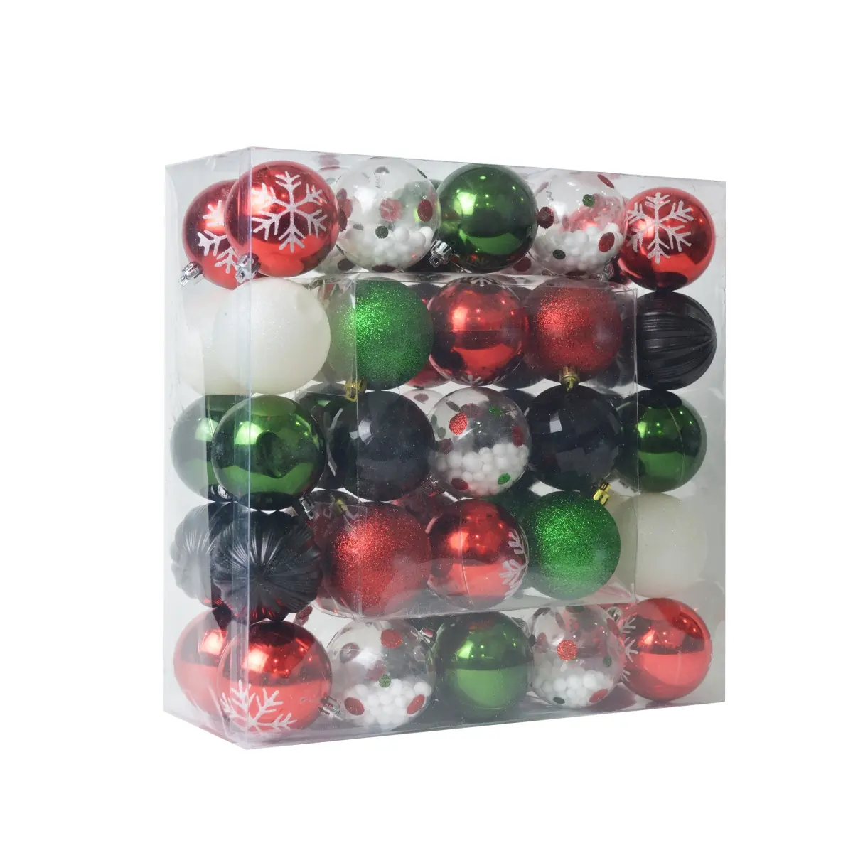 212 MAIN Christmas Tree Decoration Ornament Set - 50-Pack Mix Color Shatterproof Ornaments, Colorful Shine Boxed Set, Mix Color Ornaments