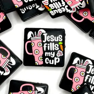 Jesus Fills My Cup 5.0 Silicone Focal Beads - Faith Based Easter Bunny Beading & Crafting Supplies for Beadable Items