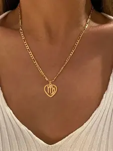 Women's Heart Zodiac Stainless Steel Necklace, Elegant Figaro Chain Pendant, Fashionable Jewelry Accessory for All Seasons