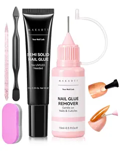 Makartt Press On Nail Glue and Remover Kit, 10g Semi-Solid Glue Air Dry in 20s with Adjustable Time for beginners, 15ML Acetone-Free Debonder with Jojoba Oil for Press-on DIY Users, No UV Lamp Needed