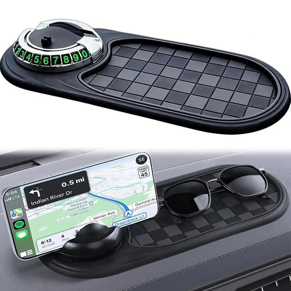 【SummerWins】 Multifunction Car Anti-Slip Mat, 2026 Multifunctional Car Dashboard Mobile Phone Holder, Auto Universal Rotatable Anti Skid Car Dashboard Pad with Temporary Parking Number