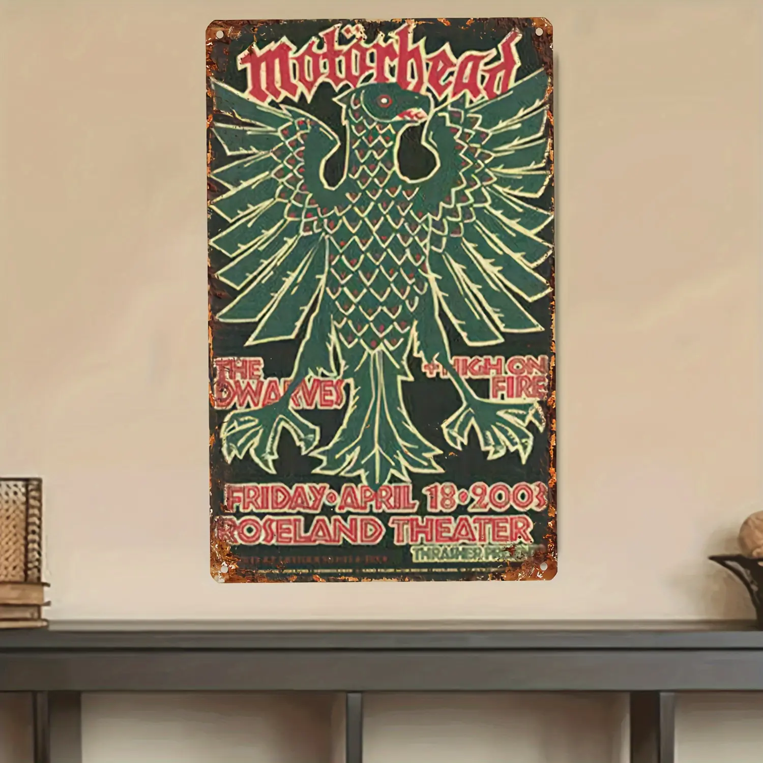 Motorhead Concert Vintage Metal Tin Sign - 1-Piece Art Deco Iron Wall Decor Plaque - Room & Bar Decoration - English Retro Poster with The Sword, High on Fire Bands - 8x12 in