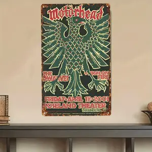 Motorhead Concert Vintage Metal Tin Sign - Art Deco Style Iron Wall Hanging Plaque - Multipurpose Decor for Home, Bar & More - English Language Retro Poster with The Sword and High on Fire Bands - 8"x12"