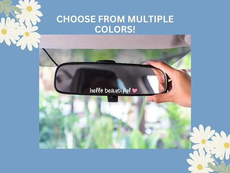Hello Beautiful Rearview Mirror Decal with Heart, Car Mirror Sticker, Positive Affirmation Sticker, Car Accessories for Women,Cute Car Décor