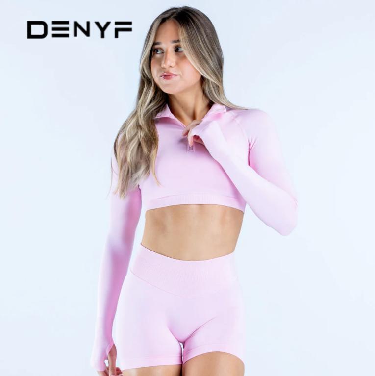 Women's 2 Piece Seamless Workout Set, Half Zip Long Sleeve Crop Top + High Waist Biker Shorts for Yoga Gym Fitness