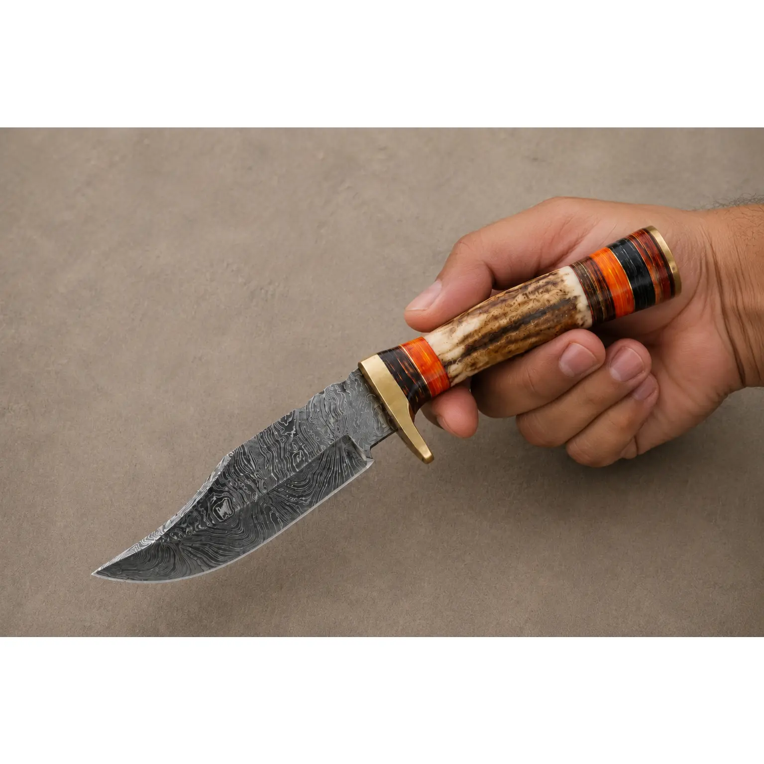 Heritage Stag Damascus Steel Knife – 512 Layer Hand Forged Blade with Stag Handle