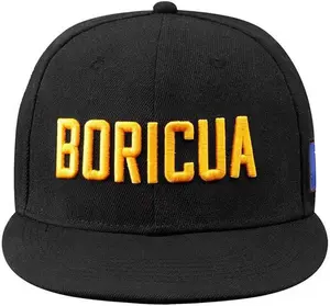 Puerto Rico Boricua Flat Brim Baseball Cap, Embroidered Snapback Hat with Side Flag Patch, Adjustable Streetwear Hip-Hop Cap for Men & Women, All-Season Wear Black