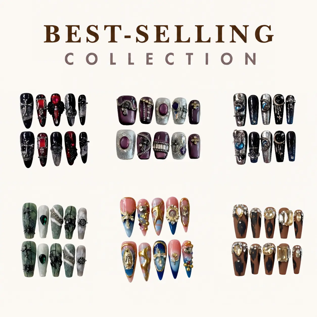 Her Apex BEST-SELLING Collection - Handmade Press-On Nails | Reusable, Salon-Quality, Long-Lasting, Glossy Design Acrylic Gel System gold filigree cool gift luxury Natural French False Nail