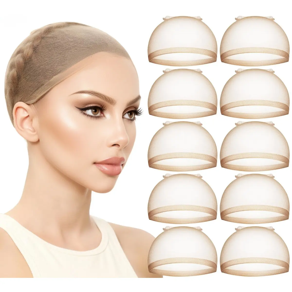 Women's 20pcs HD Ultra-Thin Lace Front Stocking Caps - High Definition, Lightweight, Stretchier, Lighter, More Comfortable, Seamless Fit, Natural Looking, Wig Tools & Accessories, Beige, Universal for All Skin Tones