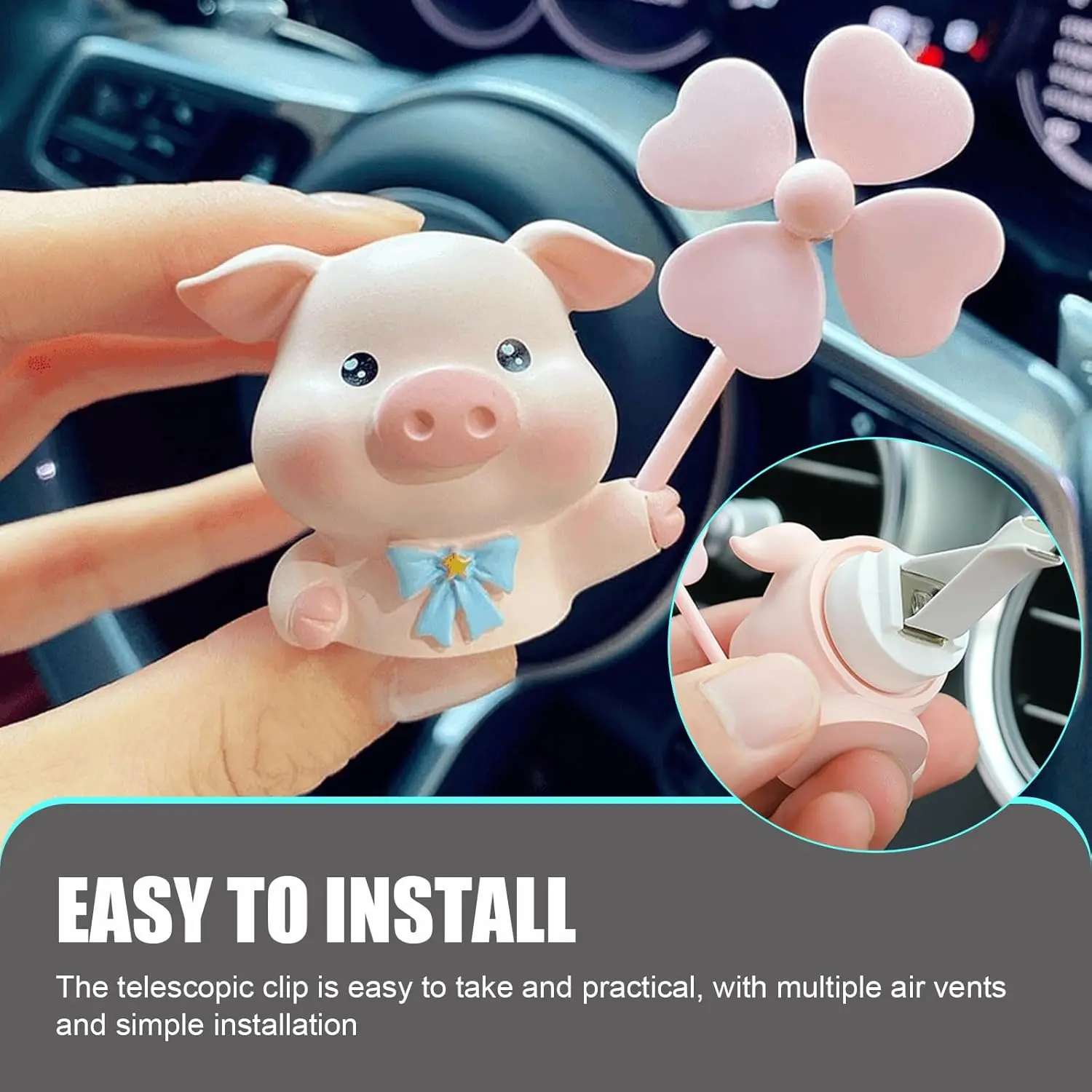 ADR Resin Car Fragrance Vent Clip - 1pc Spinning Fan Fragrance Diffuser with Clip-On Pad, Waterproof Gift for Women, Suitable for Most Cars, Pig Design Fresh Scent Accessory