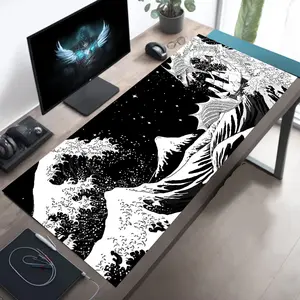 1 pc Large Black and White Wave Art Mouse Pad HD Print Durable Locked Edges Non-slip Rubber Washable Pads for PC Office Computer Gamer Extra Long Computer Accessory for Gamer Stylish Study and Workstation Decoration Mats Playmat XXL Keyboard Desktop Mat