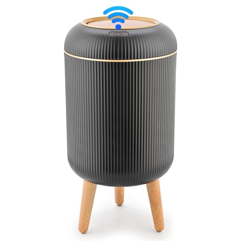 Pukomc Motion Sensor Trash Can with Lid, Touchless Waterproof Garbage Bins for Kitchen, Bathroom, Bedroom, Living Room, Office, Outdoor (Black)
