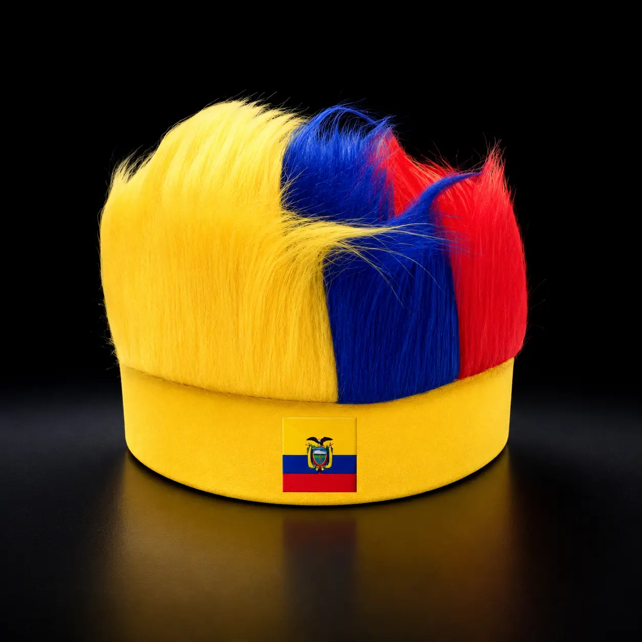 Ecuador Soccer Fan Wig Hat with Faux Hair Panels, Mohawk Style with Flag Stripes, Bold Colors for Game-Day Support, Ecuador-Inspired, Plush Wig, Adults, Passionate Fans