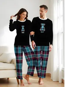 Black and green checkered "Teddy Bear" couple pajama set