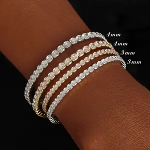 3mm & 4mm D-VVS1 Gemstone Tennis Bracelet for Women, Solid Connection with Comfortable Stretch to Fit all Wrist Sizes, High Brilliance Diamond Alternative for Wedding Party Gift