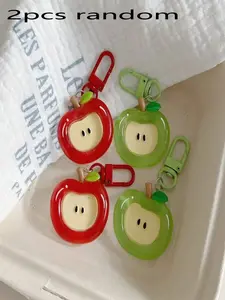 2 Random Cute Apple Keychains, and Pendants, Fun Apple Face Design, Durable, Perfect for Backpacks, Handbags, Accessories