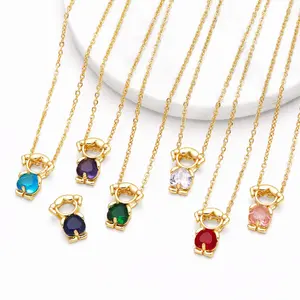 Baby Birthstone Pendant Necklace Girl or Boy Kid Birth Month Jewelry Zircon Gemstones Charm for Necklace for Mom or Grandma