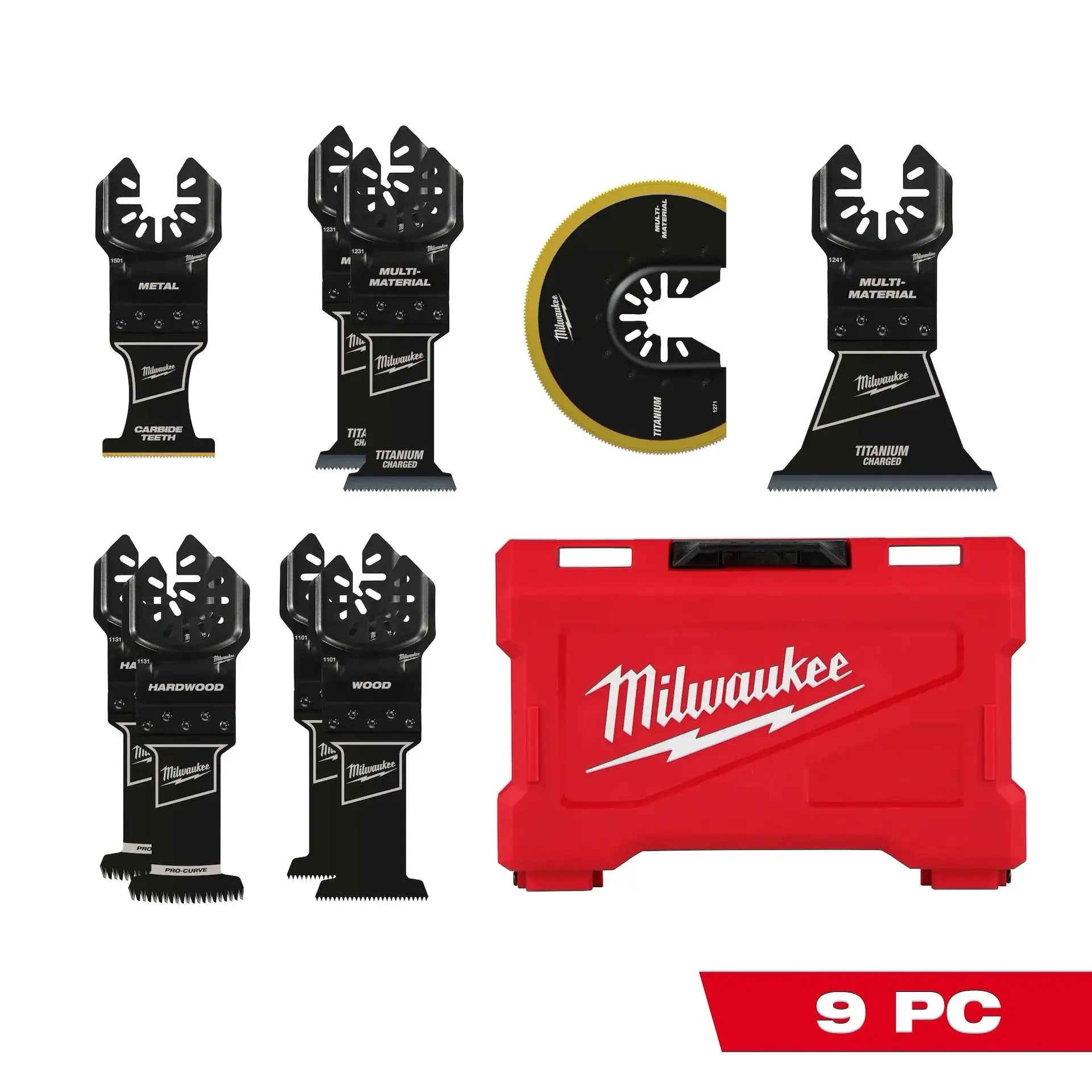 Milwaukee 49-10-9113 OPEN-LOK™ Multi-Tool Blade Kit, 9PC, with Carbide Teeth, Titanium-Charged Blades, Hardware Cutting Capability, 2x Faster Cuts & Greater Control
