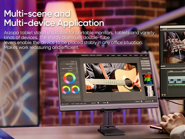 ARZOPA CellPhone Folding Stand, Adjustable & Foldable Sturdy Holder for Desk Smartphone Accessories Compatible iPhone, iPad, Portable Monitor 7"-15.6"